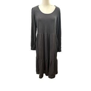 Canyon Retreat dark grey linen blend midi dress medium modest